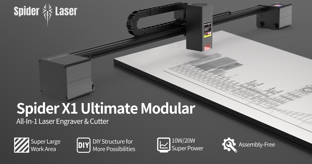 Spider X1 Ultimate Modular Laser Engraver & Cutter by Tyvok