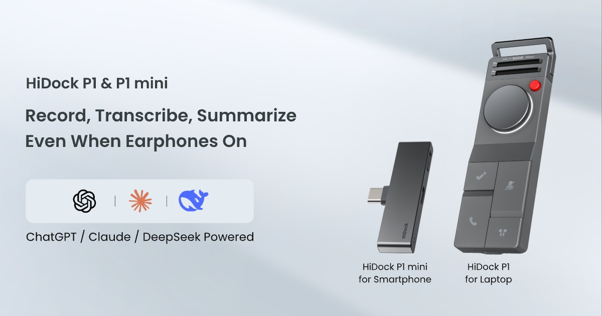 P1 and mini: AI Recorder for Bluetooth Earphones by HiDock 