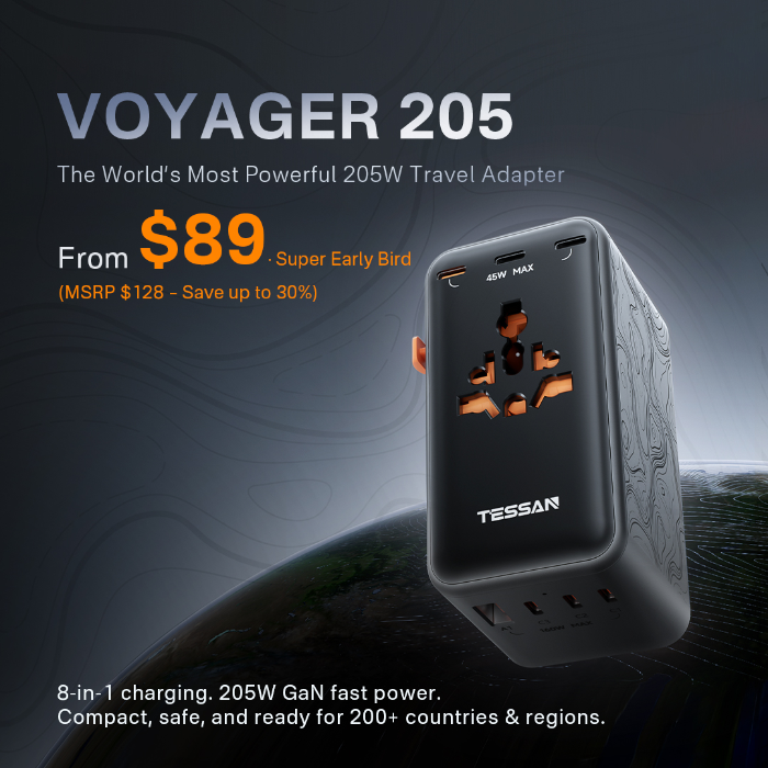 Voyager 205: 205W 8-in-1 Universal Travel Adapter by Tessan