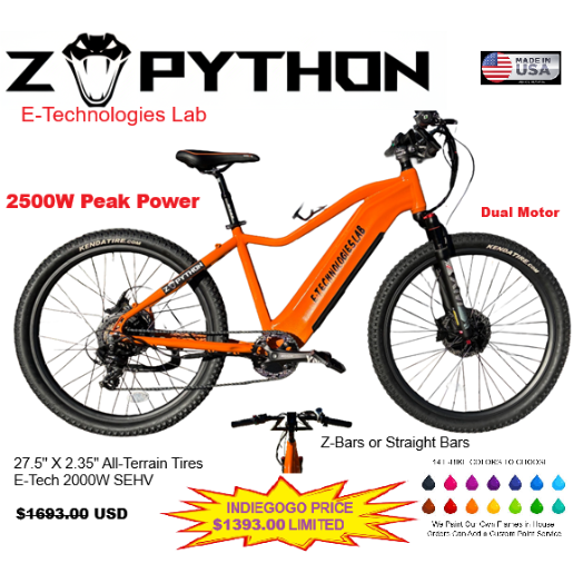 indiegogo electric bicycle E-Motorsports Viper-Python E-bike Series by E-Technologies Lab