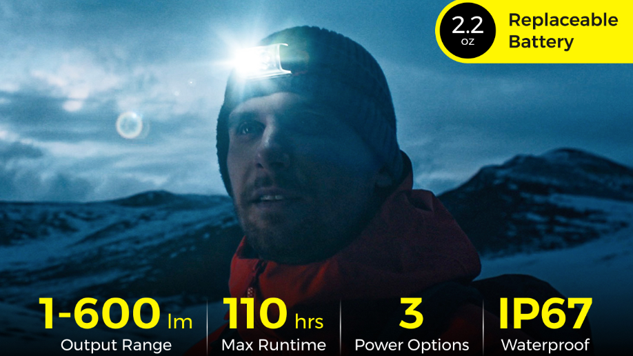 Ultra-Light 600lm Headlamp, Swap Batteries Anytime by FLEXTAIL