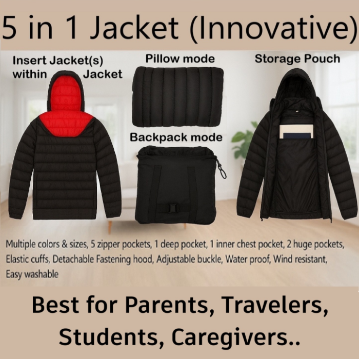 5 in 1 Convertible Jacket, Backpack, Pillow, Holder, Utility