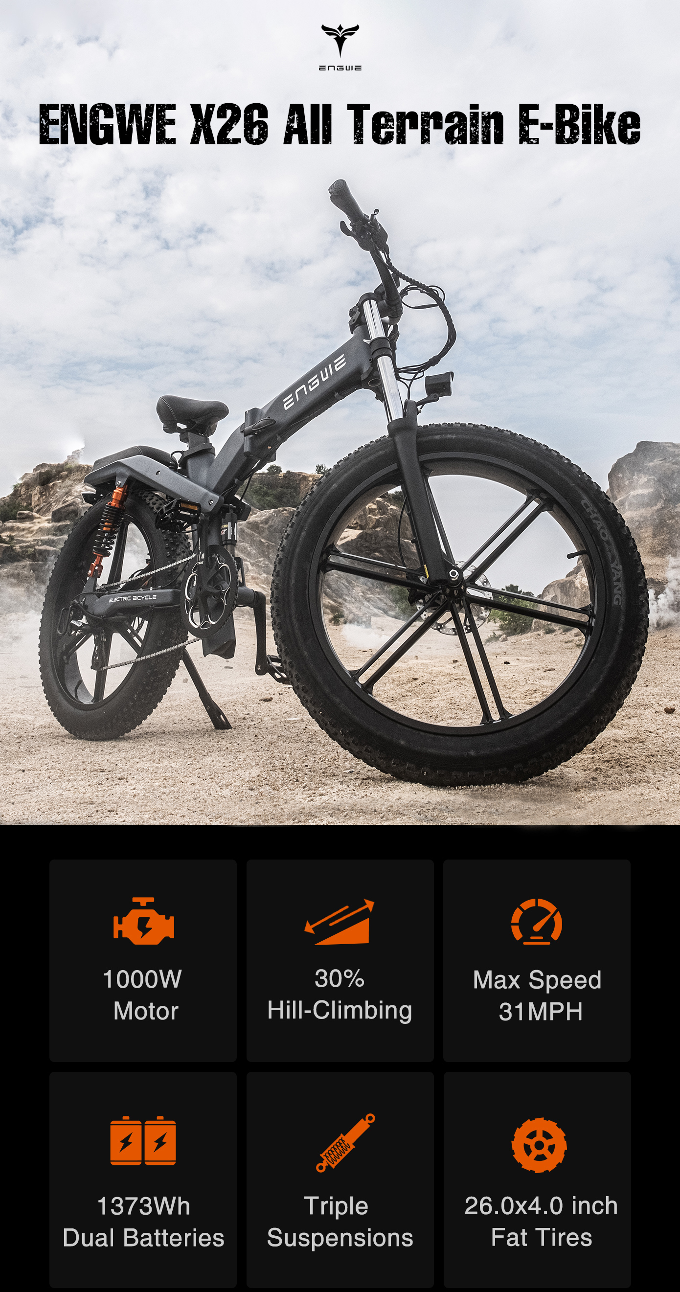 ENGWE X26 All-Terrain E-Bike: 62Mile Longest Range by ENGWE