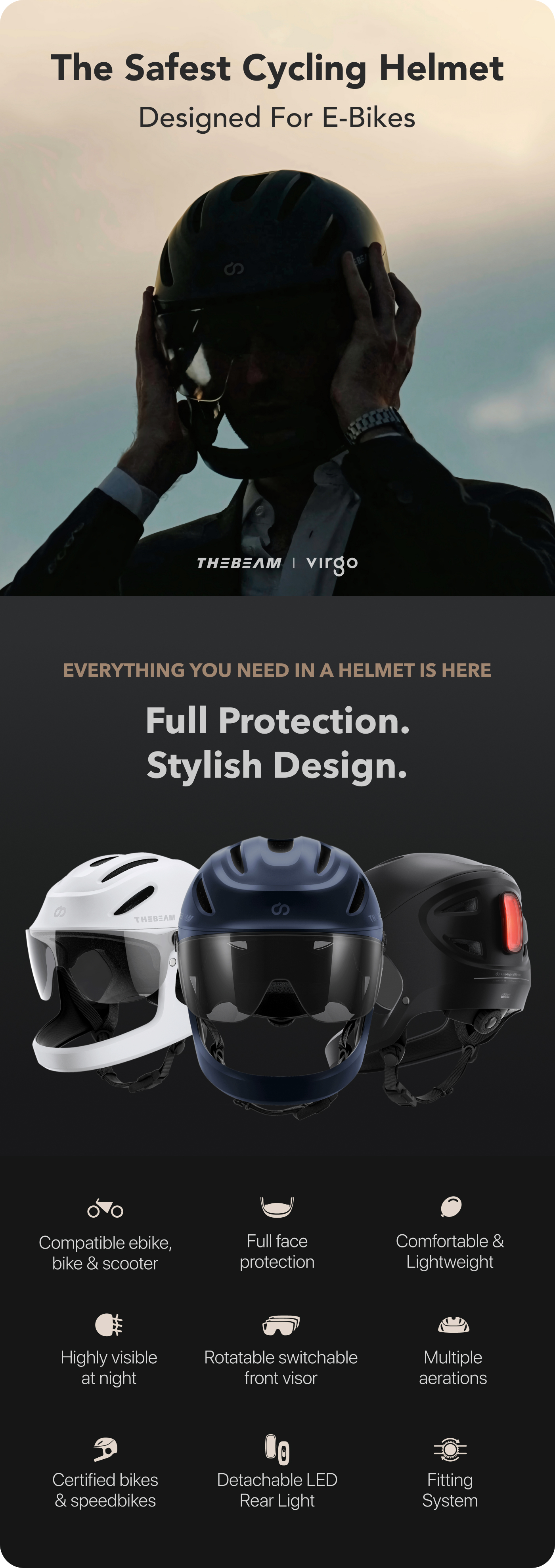 beams motorcycle helmet THE BEAM Virgo Full Face  Revolutionary Protection for E-Bikes, Scooters & More, MIPS Brain Protection System, Lightweight, Smart Brake Light, Unisex (Small/Blue) : Sports & Outdoors Hydration tube channels are integrated into the helmets cheek pads for convenience and performance VIRGO - The Safest Cycling
