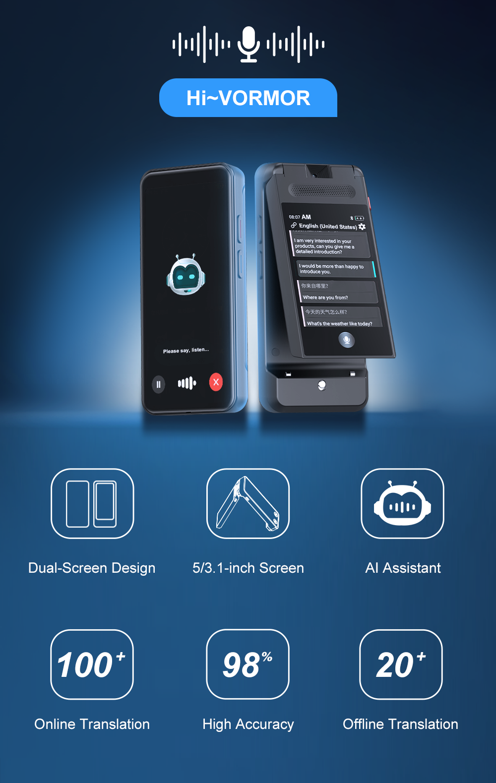 VORMOR: First Detachable Dual-Screen Translator by VORMOR tech