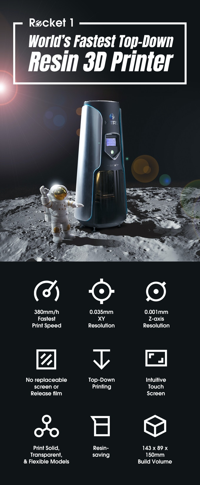 Rocket 1-World's Fastest Top-Down Resin 3D Printer by Hitry