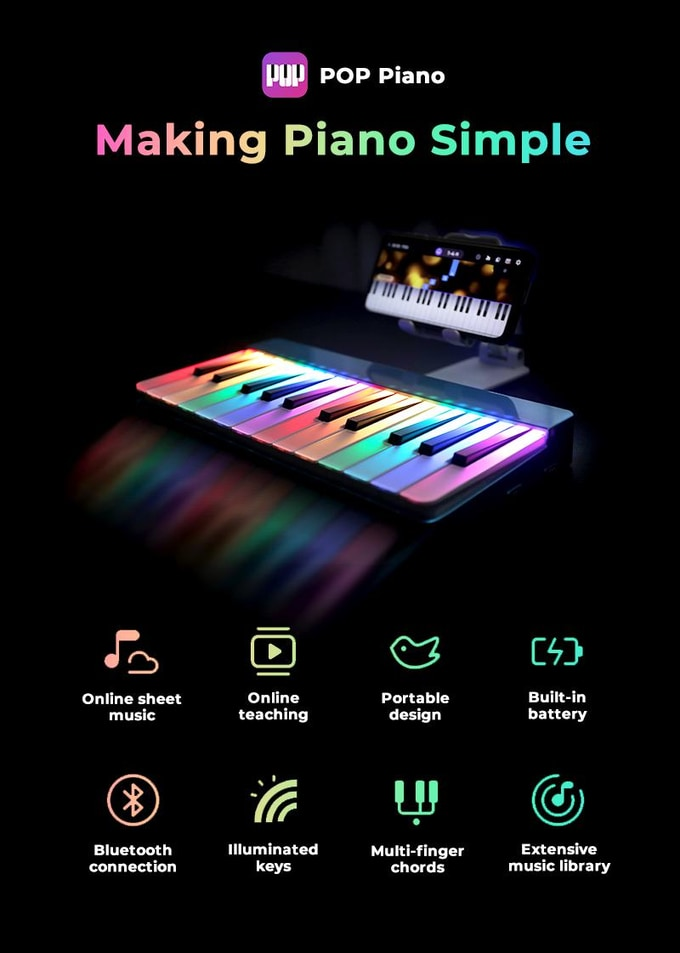 Pop piano MIDI keyboard that makes piano simple by pop piano