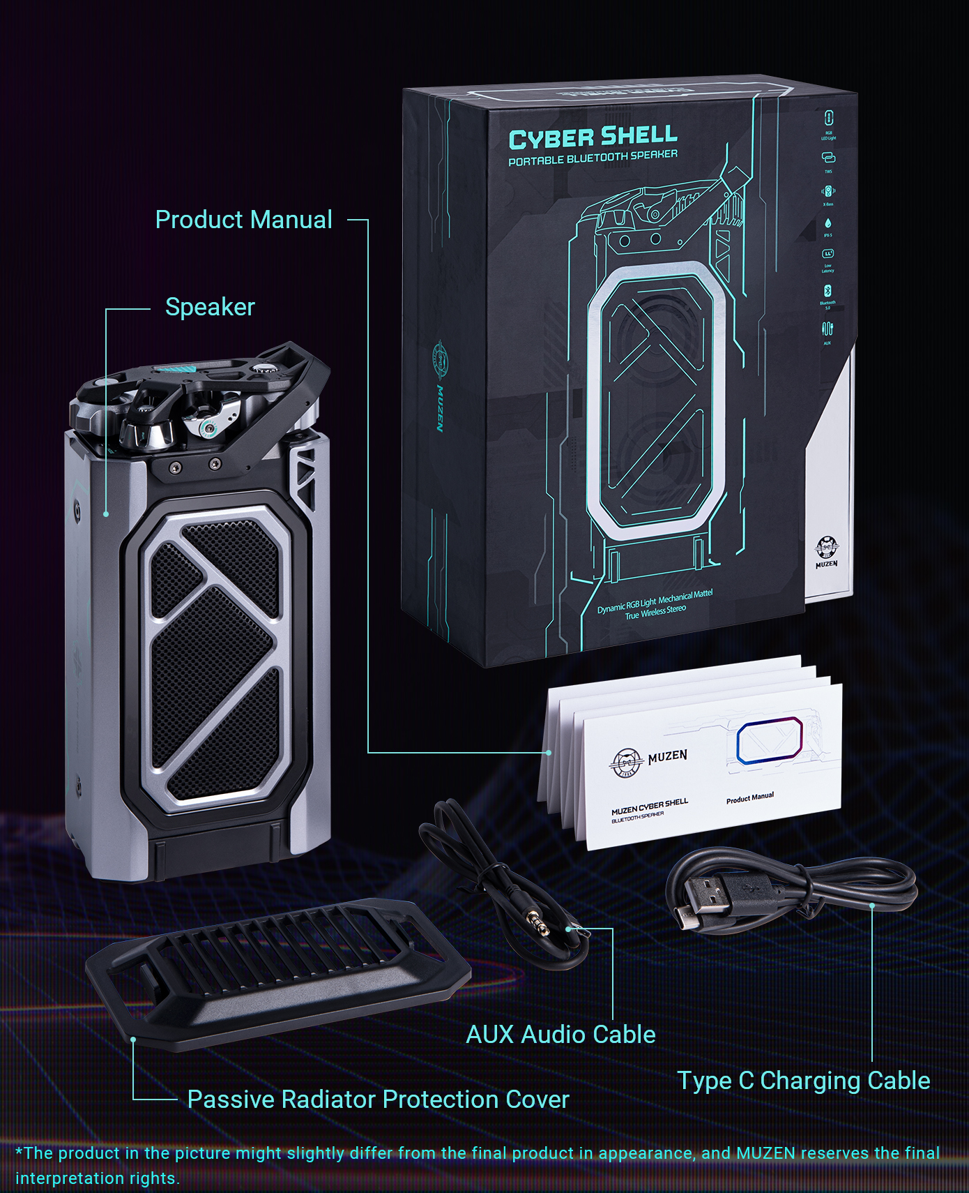 CyberShell Mechanical True Wireless Stereo Speaker by Muzen Audio