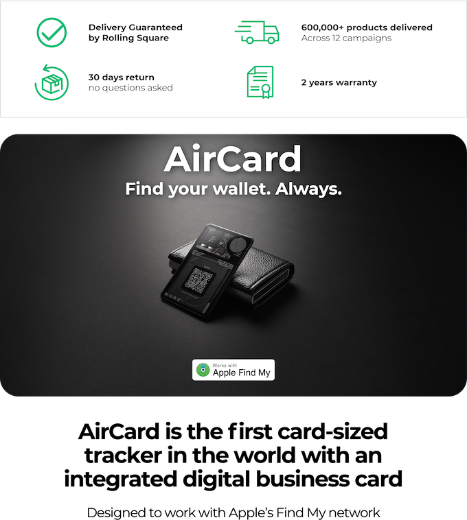 First Aircard AirCard - Find your wallet. Always. by Rolling Square - Indiegogo