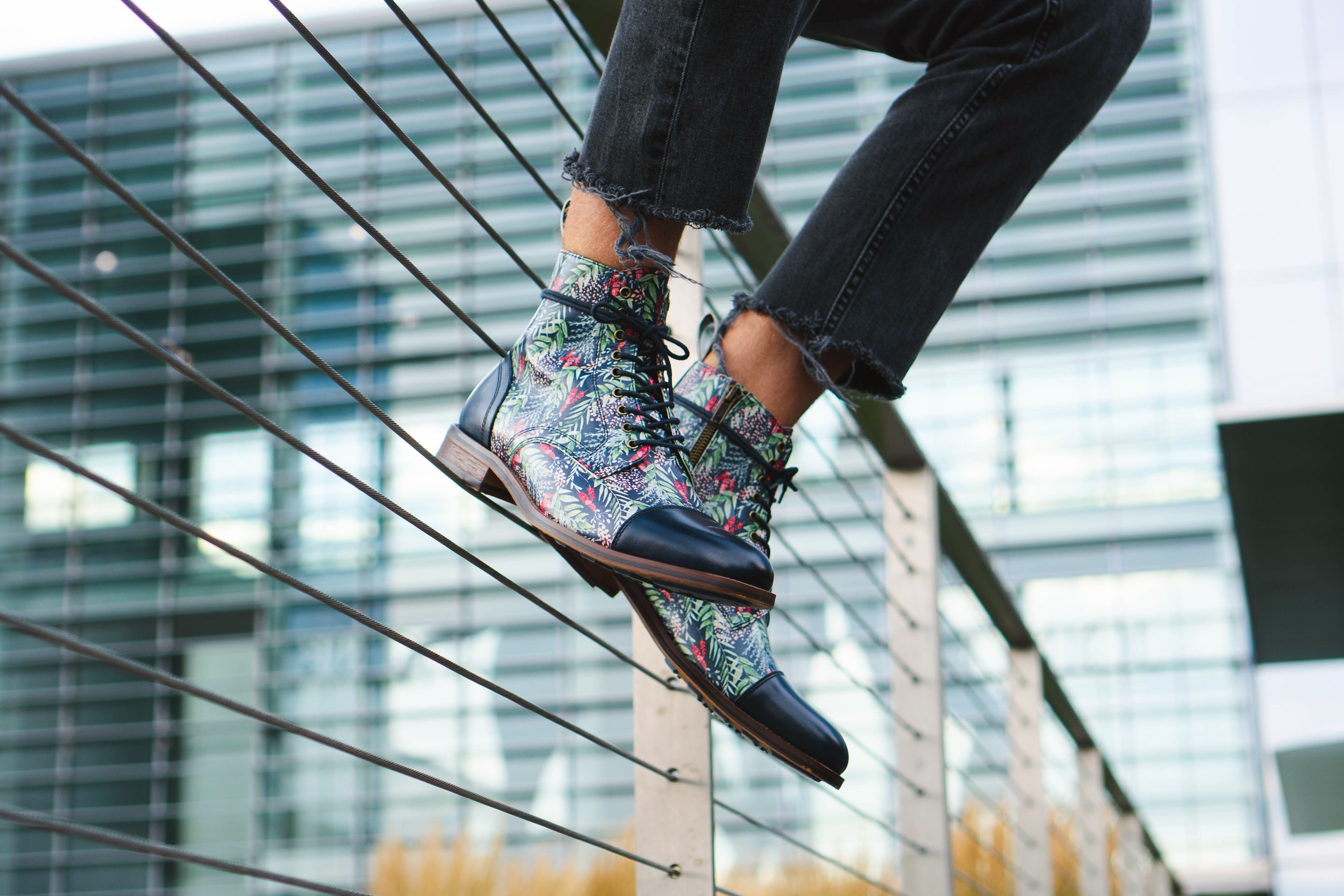 Thatcher Finch Men\'s Blue Floral Patterned Luxury Derby Dress Boots Size 9 Patterned Leather Footwear- Inspired by You by Kyle Tarter  main image 2