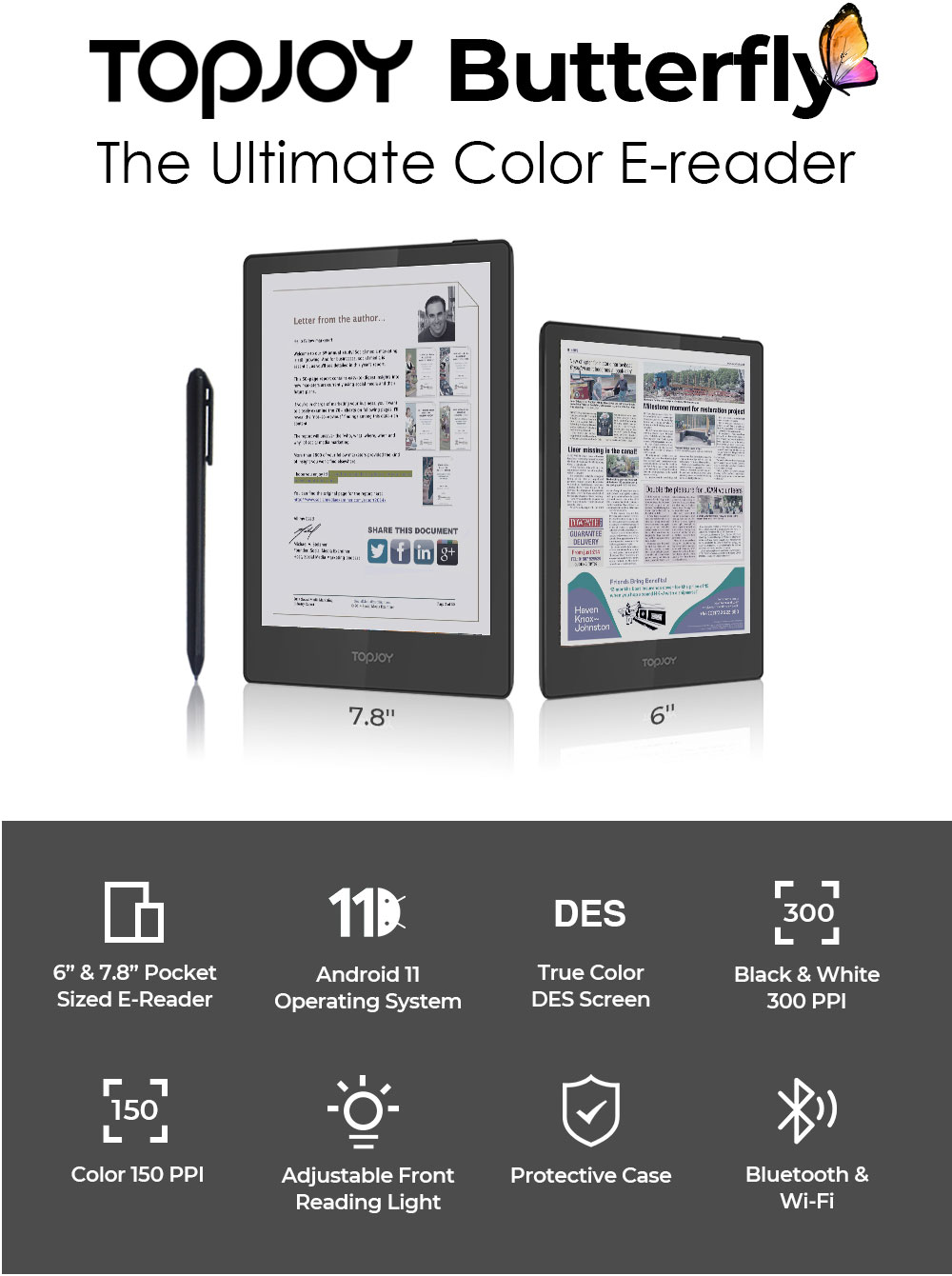 TopJoy Butterfly: True Color DES Screen E-Reader by TopJoy Team