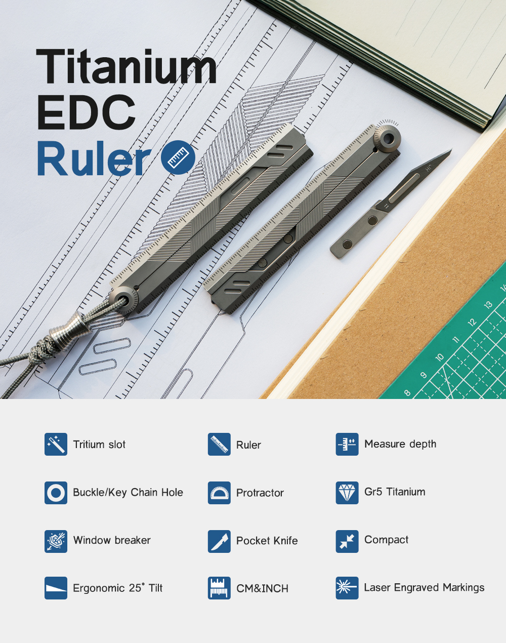 Godiegogo Ruler The Prule: Ti Multifunctional EDC Foldable Ruler by IdeaSpark - Indiegogo