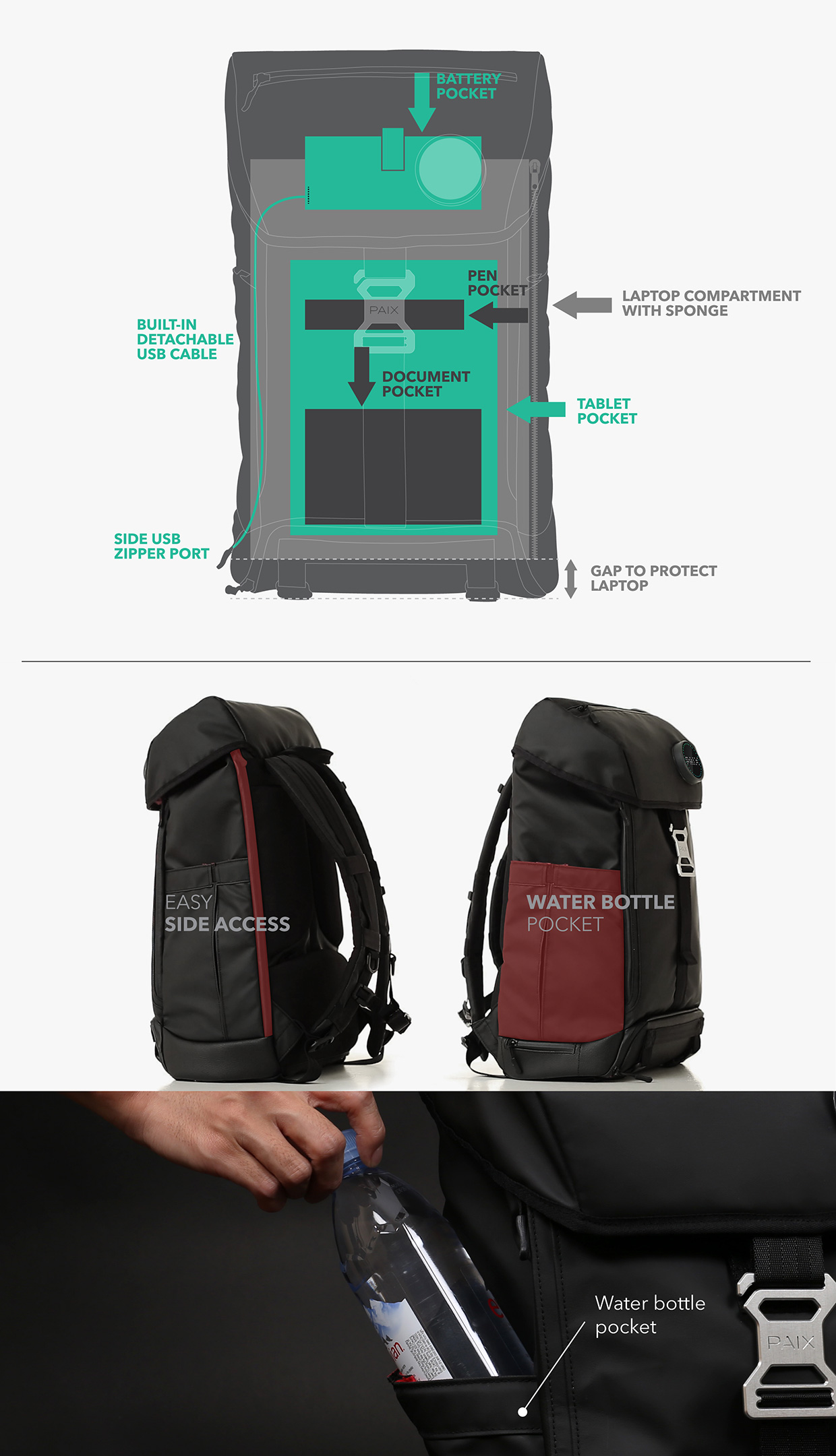 BackPAIX : stylish, versatile and smart backpack. by PAIX Design 