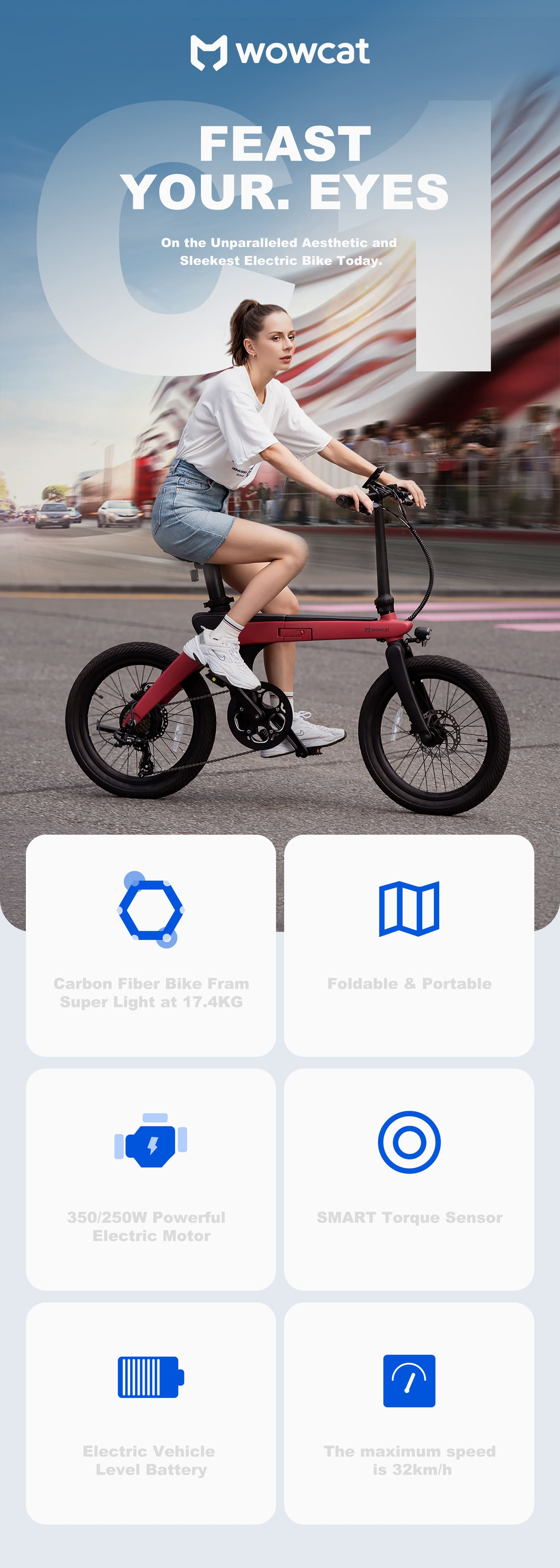 WOWCAT C1 Full Carbon Fiber Folding Electric Bike Overview
